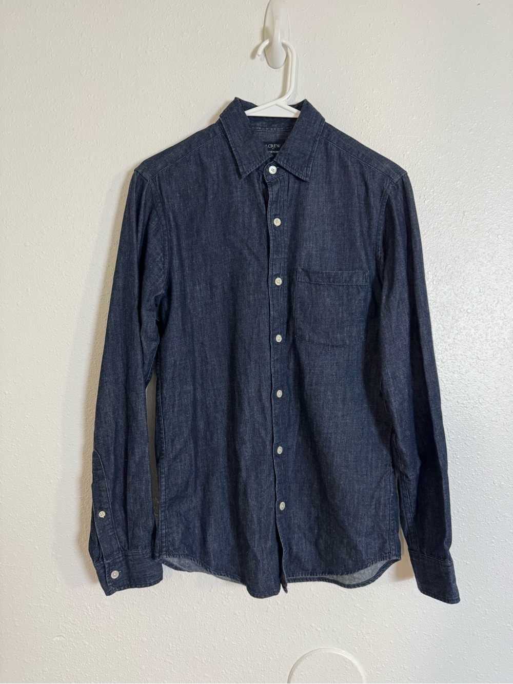J. Crew dark blue chambray denim long sleeve button up shirt